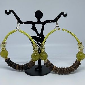 Green and Brown Hoop Earrings 2”